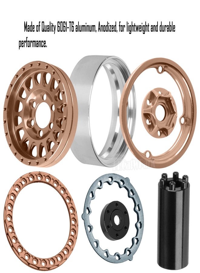 BRCatWPark RC 1.9 Dually Beadlock Wheels Rims w/Adjustable Offset for 1/10 TRX4 TRX6 SCX10 SCX10 II 90046 SCX10 III AXI03007 SCX10 Pro Gen7/8 D90 VS4-10 MST CFX RC Crawler Car,4Pcs Alloy Rims,Bronze - Image 4