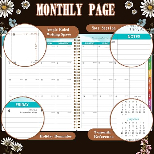 Tersus 2025-2026 Teacher Planner, Lesson Planner 2025-2026, 8.5" x 11", Jul. 2025 - Jun. 2026, Colorful Monthly Tabs, Inner Pocket - Image 3