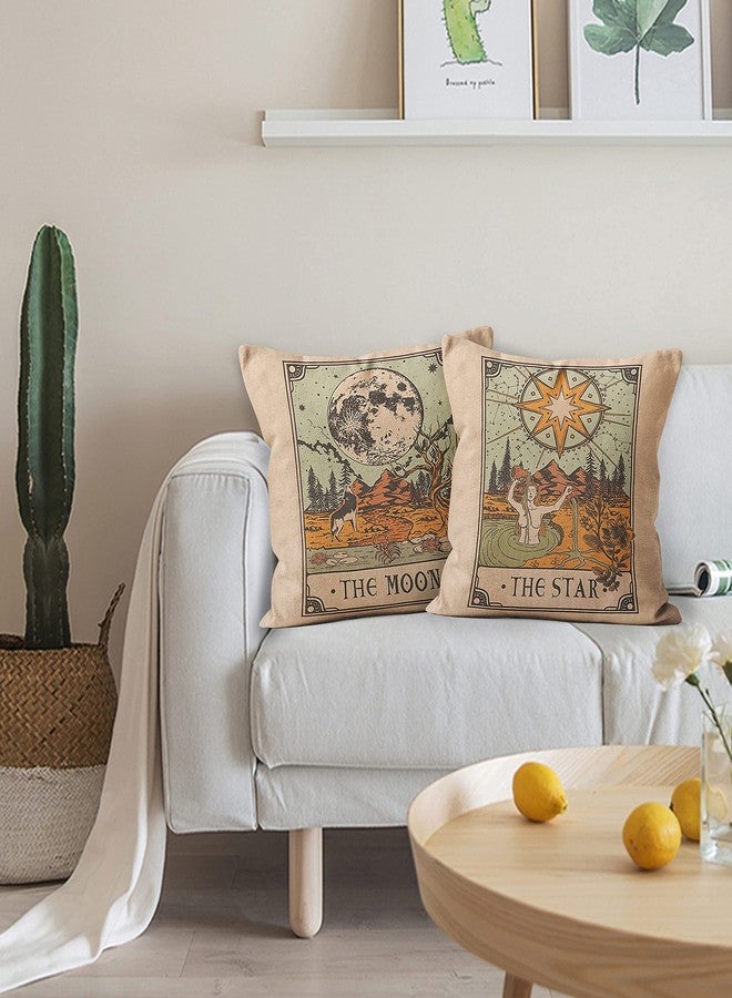 M-Qizi Tarot Card Pillow Covers Set - 2 Pieces 18 X 18 Pillow Cover Witchy, Decorative Pillows Astrology, Constellation Pillow Cover, Tarot Gifts, Witch Decor(MoonStar) - Image 2
