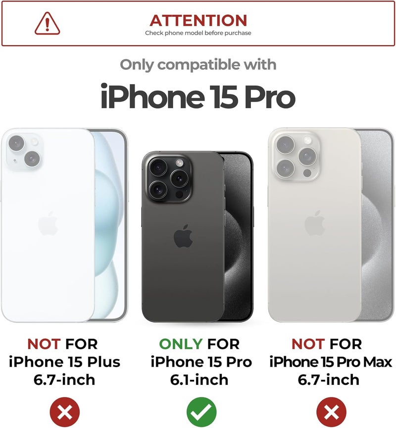 ديكسنور حافظة Dexnor لـ iPhone 15 Pro مع غطاء كاميرا منزلق وحامل قابل للتعديل وواقي شاشة مدمج، حواف مغناطيسية متينة مقاومة للصدمات، غطاء حماية مغناطيسي ثقيل، وردي الفاوانيا سطح مطفي (غير لامع) مضاد للانزلاق - Image 2