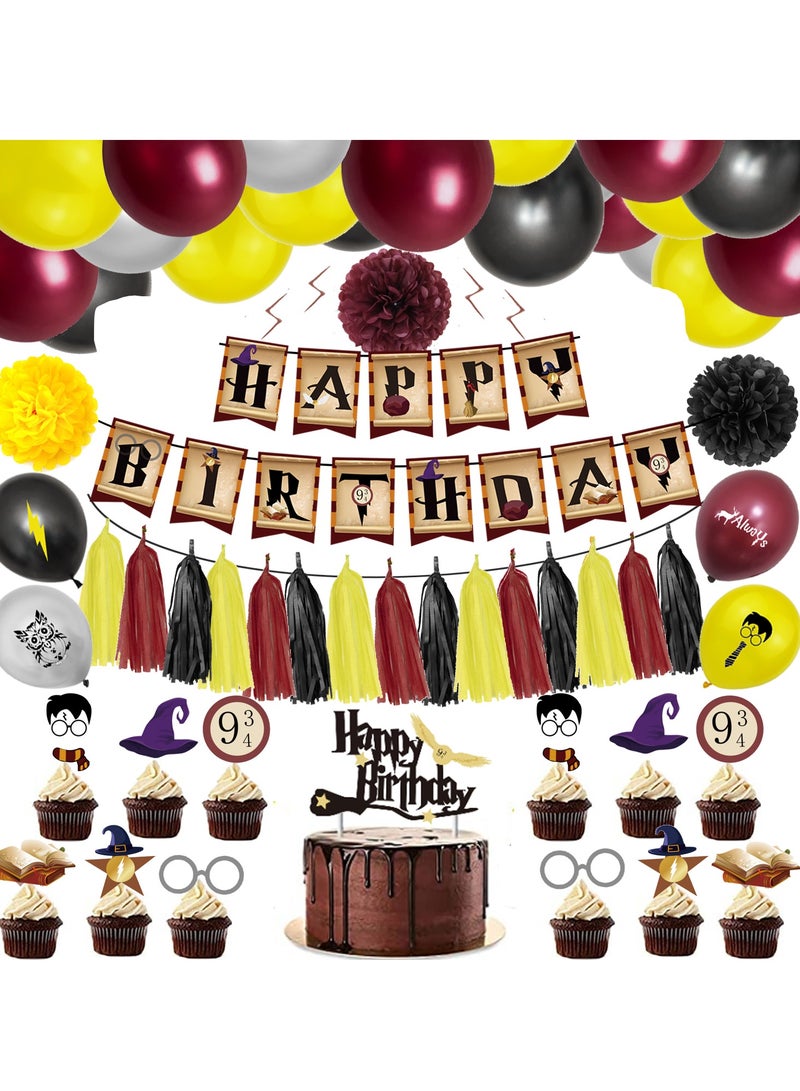 Magic Wizard School Balloons Garland Kit, 105 Pcs Burgundy Black Gold Balloon Arch Wizard Birthday Banner for Kids Birthday Party Baby Shower for Boys Girls Magic Wizard School Theme Party Decoration - Image 1