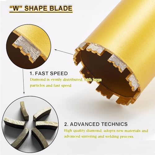 DaduoRi 2 Inch Wet Core Drill Bits, DaduoRi 2" Core Bit for Concrete, 14" Drilling Depth, 1-1/4"-7 Thread Diamond Core Bit for Cured Concrete with Rebar, Hard Masonry, Brick Block, Stucco, Stone (51mm) - Image 4