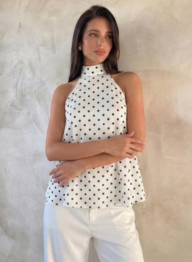 Take Two White Polka Dot Halter Neck Top