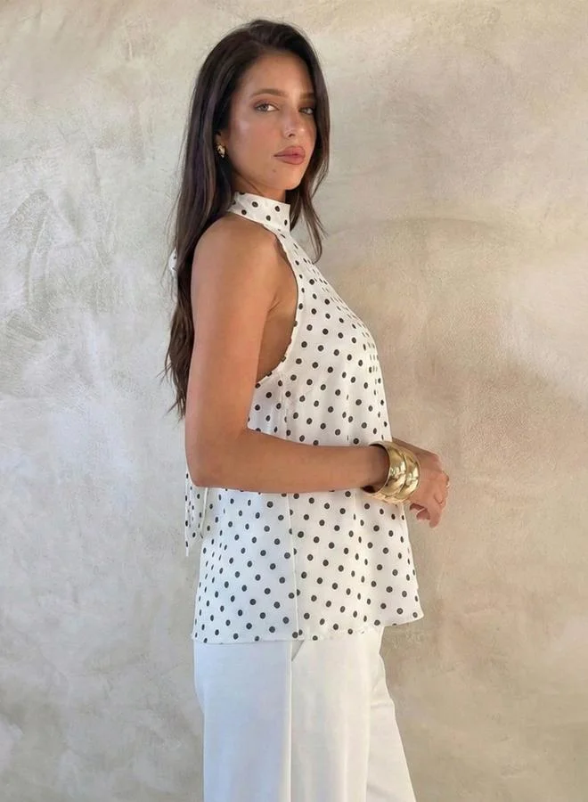 Take Two White Polka Dot Halter Neck Top