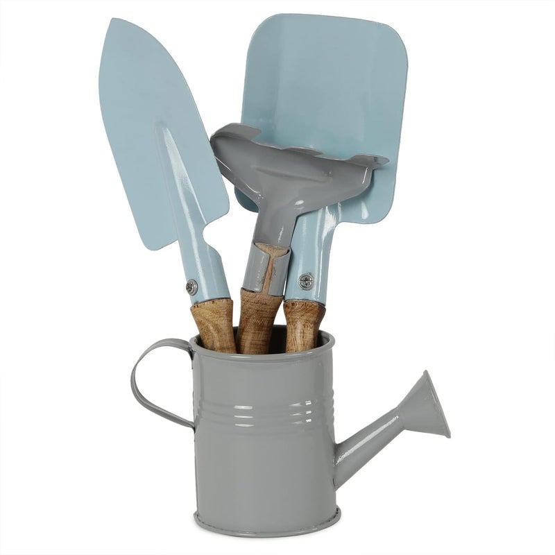 Toyroom-Room full of Smiles طقم أدوات الحدائق الخشبي للأطفال | مصنوع من المعدن مع مقبض خشبي قوي | آمن وحجم مناسب للأطفال | علبة رش مياه معدنية بحجم الطفل (4 قطع) - Image 2