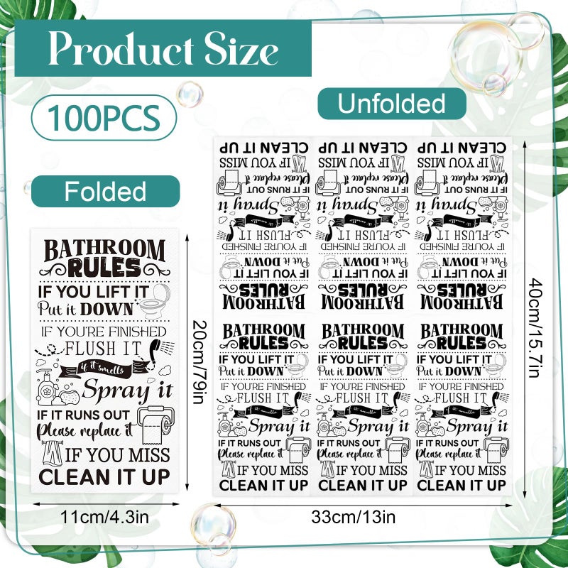 IANFEPH 100 Pcs Bathroom Rules Paper Napkins Disposable Hand Towels for Bathroom 3 Ply Decorative Etiquette Guest Napkins for Powder Room Wedding Birthday Holiday Anniversary, Black White - Image 2
