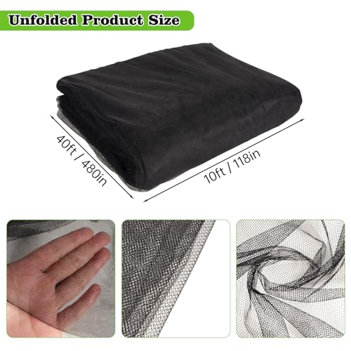 RGQSUN 39x10Ft Mosquito Netting Garden Mesh Netting,Fly Bird Net Barrier Hunting Blind Plant Protecting Net, 3x12m Black - Image 2