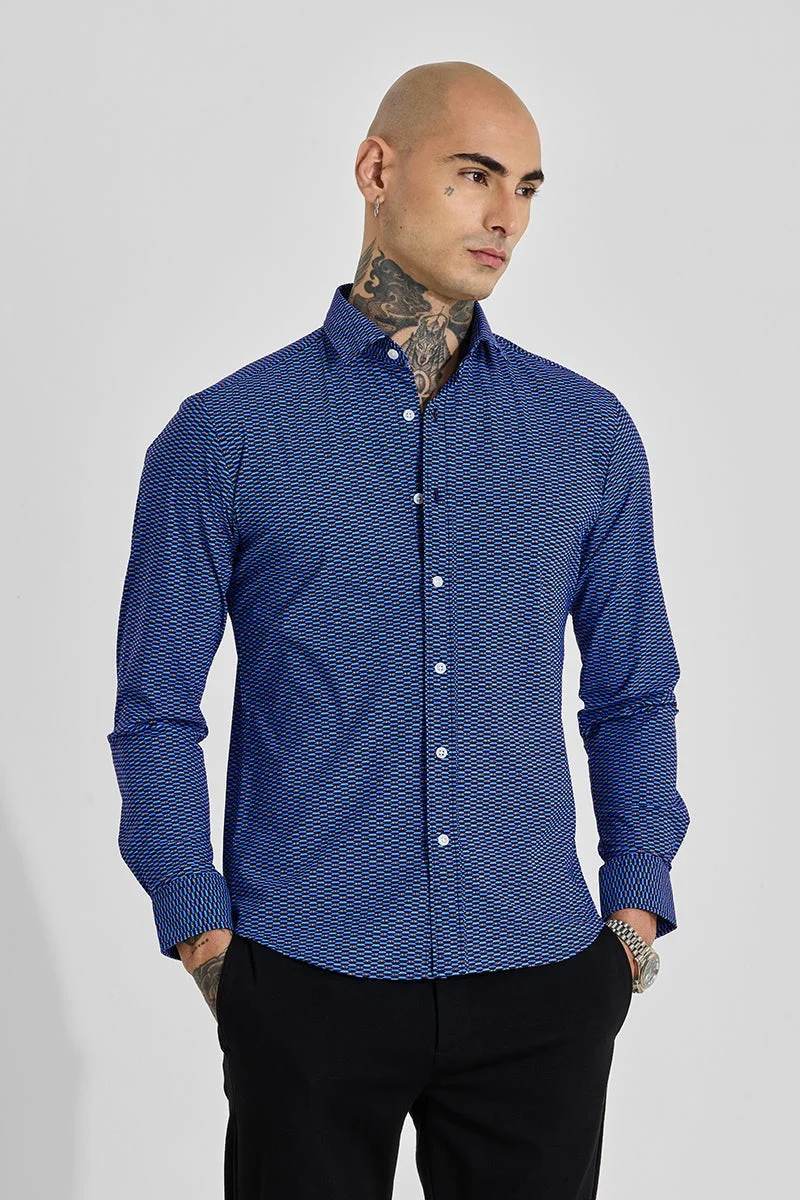 سنيتش Blue Printed 4-Way Stretch Luxe Shirt