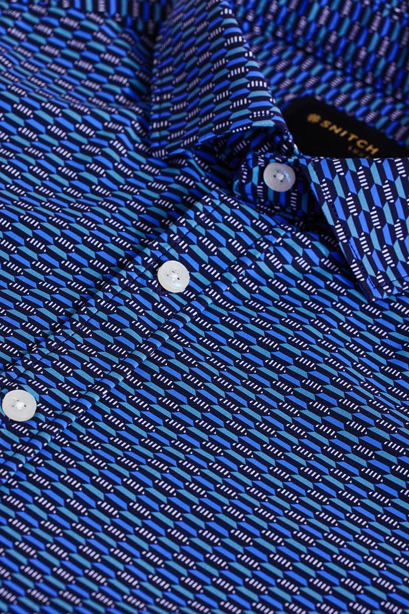 سنيتش Blue Printed 4-Way Stretch Luxe Shirt