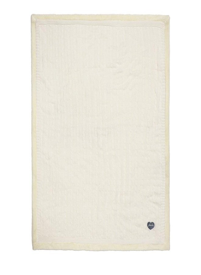Pluchi Cable Knit with Embroidered Heart Cotton Knitted Blanket with Faux Fur Back for Babies (80cm x 100 cm) (Ivory) - Image 3