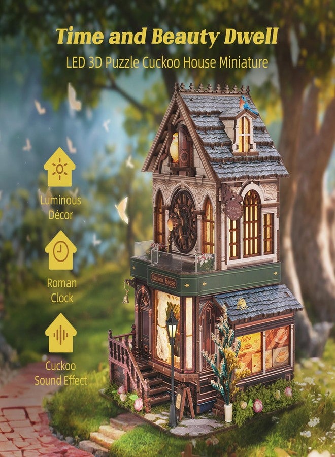 FUNPOLA 3D Wooden Puzzle Miniature House with Cuckoo Sound, DIY Mechanical Cuckoo Clock Model kit Home Décor for Display, Unique Craft Gift for Adults and Teens (Cuckoo House) - Image 2