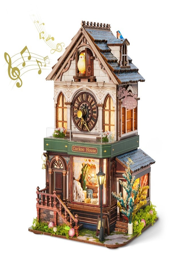 FUNPOLA 3D Wooden Puzzle Miniature House with Cuckoo Sound, DIY Mechanical Cuckoo Clock Model kit Home Décor for Display, Unique Craft Gift for Adults and Teens (Cuckoo House) - Image 1