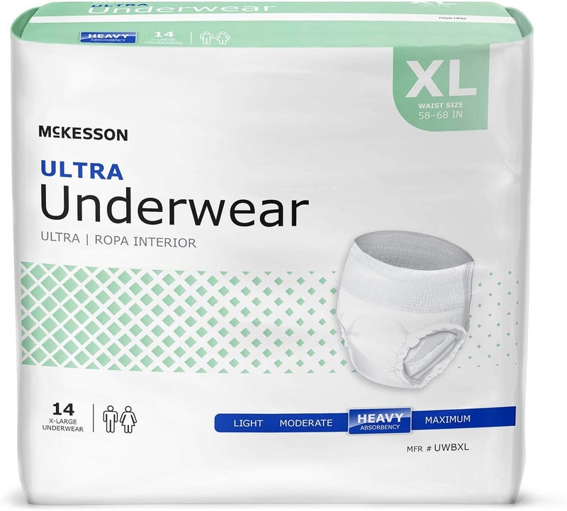 McKesson Ultra Adult Incontinence Underwear 56 Count Heavy Absorbency XL 5868 in Unisex Bladder Leak Protection PullOn Style with TearAway Sides Postpartum and Incontinence Support - Image 1