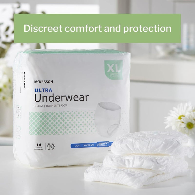McKesson Ultra Adult Incontinence Underwear 56 Count Heavy Absorbency XL 5868 in Unisex Bladder Leak Protection PullOn Style with TearAway Sides Postpartum and Incontinence Support - Image 2