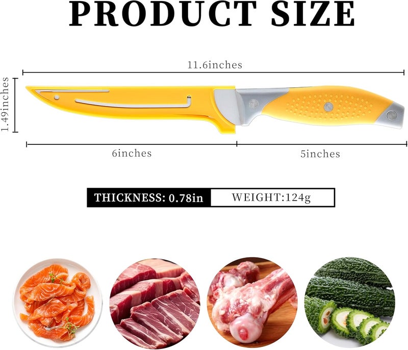 MONGSEW 3PCS Boning Knife, German Stainless Steel Fillet Knives, 6 inch Curved Boning Deboning Filet Fillet Knife for Meat, Fish, Poultry, Cutting, Trimming, Ergonomic Rubber Handle, Dishwasher Safe - Image 2