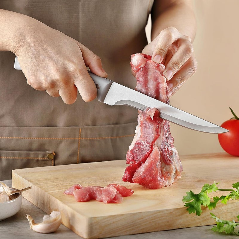 MONGSEW 3PCS Boning Knife, German Stainless Steel Fillet Knives, 6 inch Curved Boning Deboning Filet Fillet Knife for Meat, Fish, Poultry, Cutting, Trimming, Ergonomic Rubber Handle, Dishwasher Safe - Image 5
