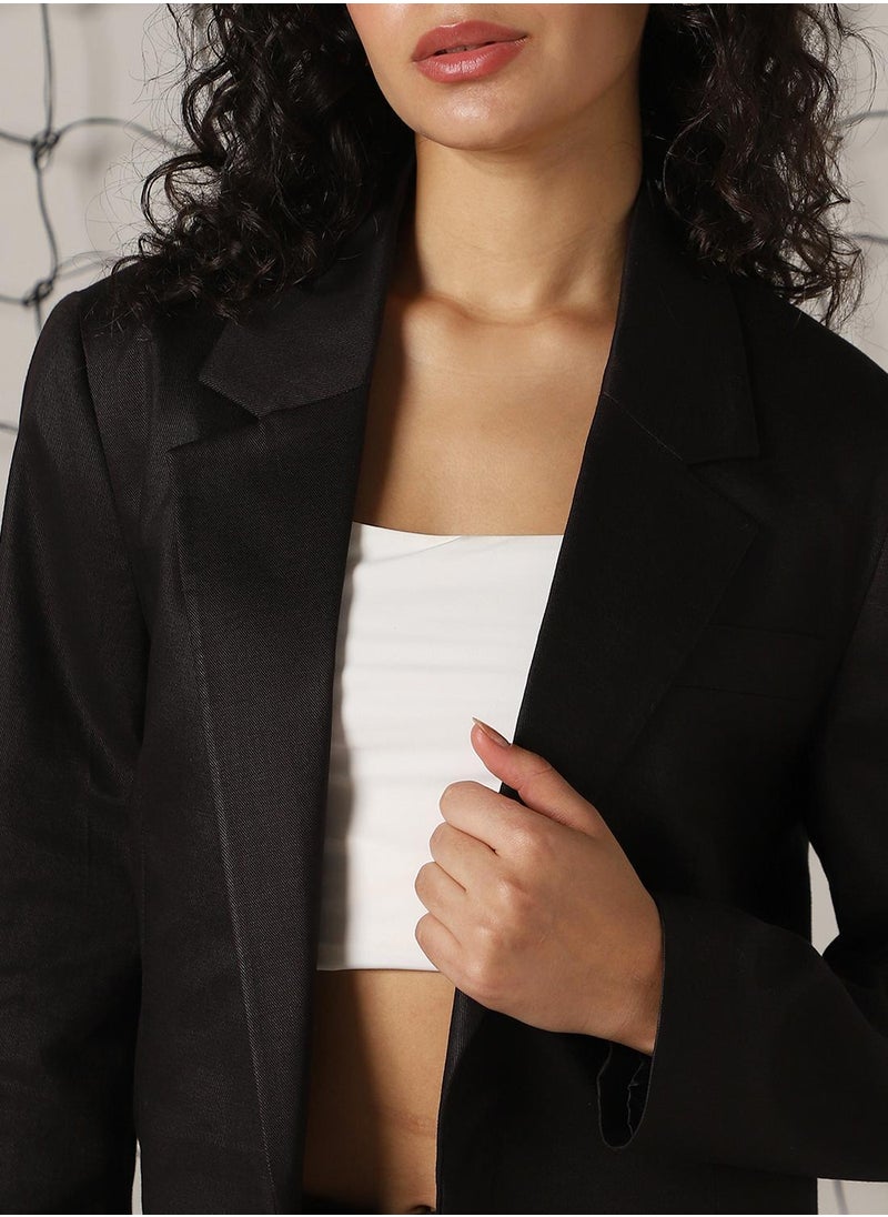 Hubberholme Women's Black Cotton Blend Solid Oversized Blazer  - Image 4