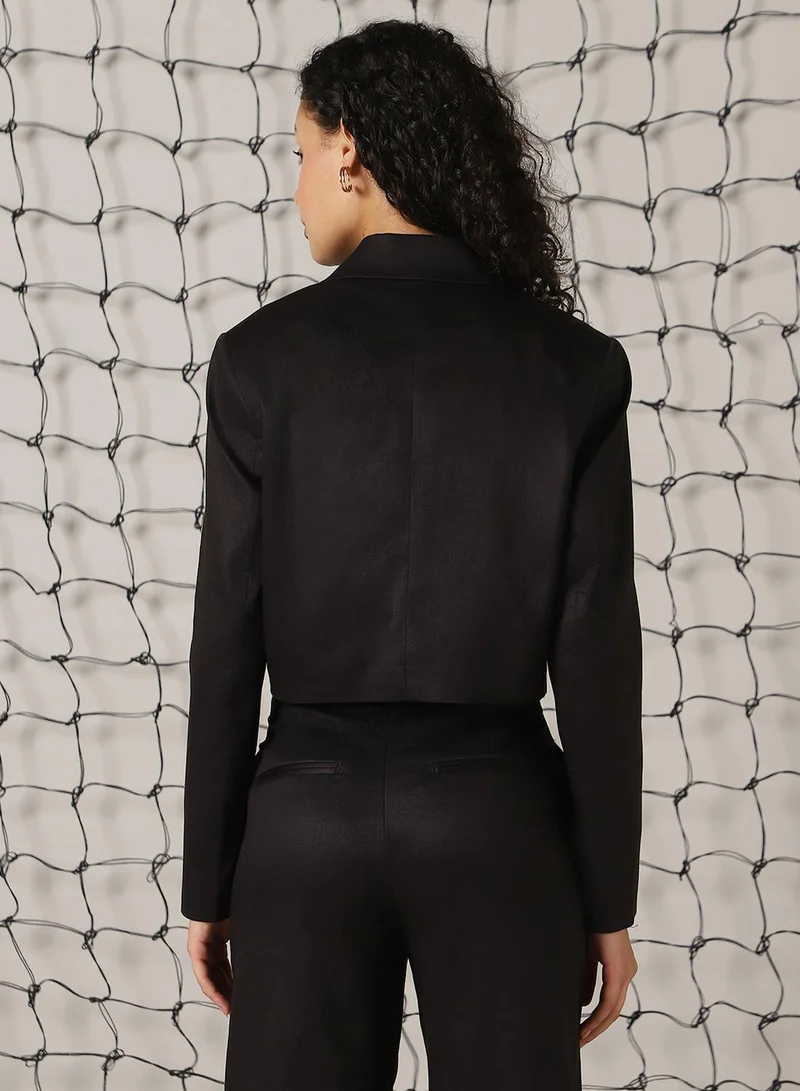 Hubberholme Women's Black Cotton Blend Solid Oversized Blazer