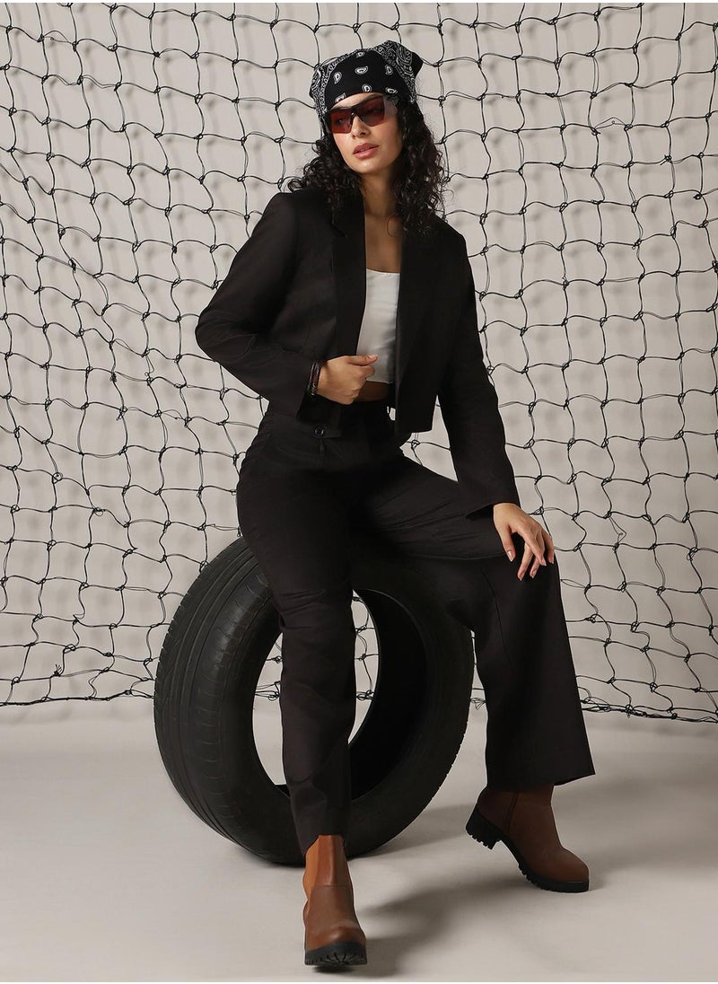 Hubberholme Women's Black Cotton Blend Solid Oversized Blazer  - Image 5