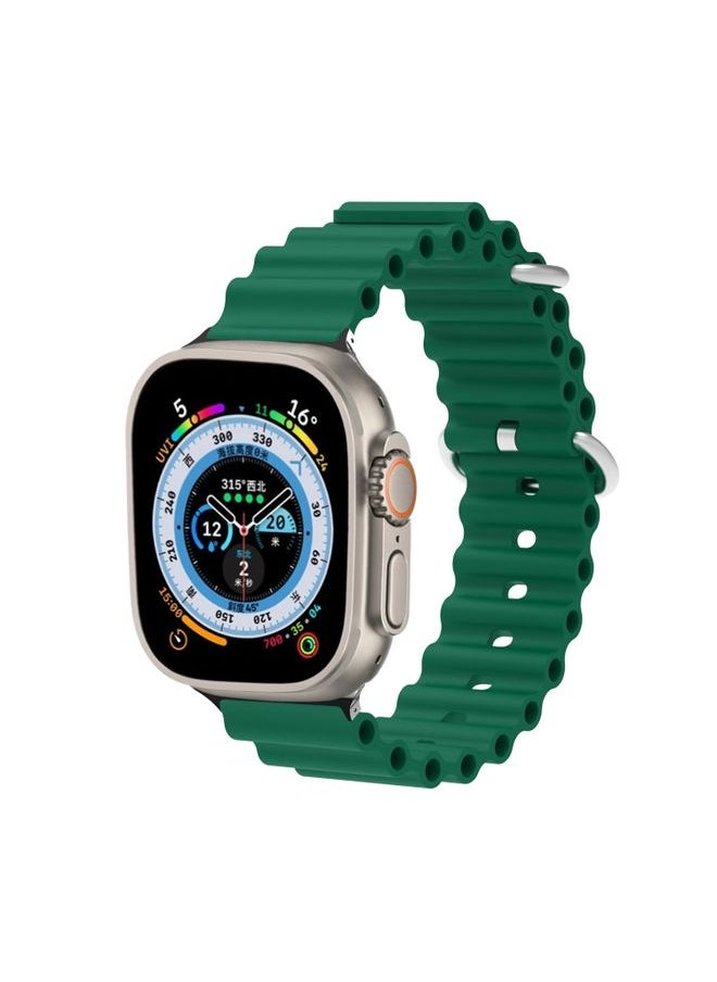 Generic - Replacement Strap Ocean Silicone Metal Head Watch Band For Apple Watch Ultra 49mm&Watch Ultra 2 49mm / Series 9&8&7 45mm / SE 3&SE 2&6&SE&5&4 44mm / 3&2&1 42mm Army Green - Image 1