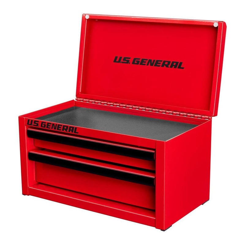 U.S. GENERAL U.S. GENERAL MINI STEEL TOOLBOX, 2 Drawers with magnetic locking mechanism and Top Storage, PVC Liners, Black Trim. (1, RED)