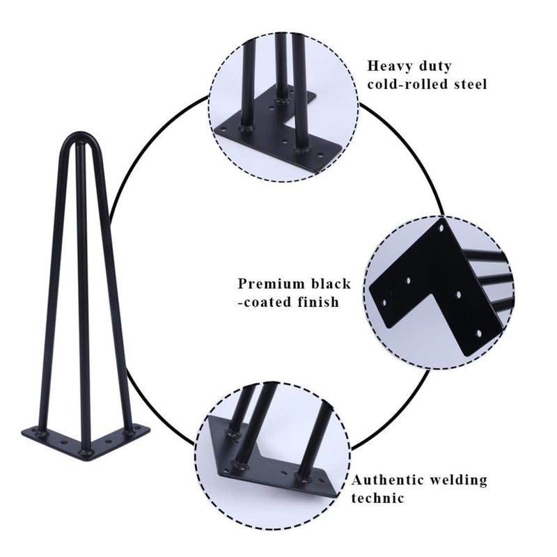 Hivall 8in Metal Black Hairpin Legs Set of 4 Heavy Duty Furniture Legs900 Lbs DIY Hairpin Table Leg Project with Rubber Floor Protector for Coffee Cabinets Sofas Desk Chairs Bedside Tables - Image 5