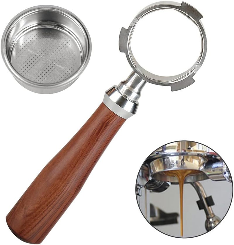 Zerodis 51mm Bottomless Portafilter for EC680 EC685, Tool with Rosewood Handle & 2 Cup Basket for Better Crema and Extraction Control (EC680 1 Filter Basket Included)