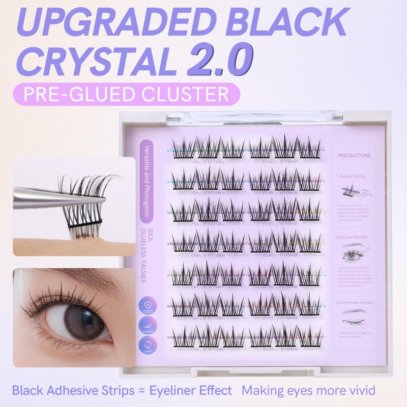 MLEN DIARY Self Adhesive Lash Clusters DIY Eyelash Extensions C Curl Natural 42Pcs Pre-Glued Cluster Lashes 11-13MM No Glue Individual Lashes Self Application at Home(Idol) - Image 3