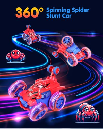 Givzan Spider RC Car for Kids 4WD Remote Control Stunt Car with 360 Flip Fast Monster Crawler Toy with LightUp Wheels Rechargeable RC Vehicle Gift for Boys Ages 312 - Image 5