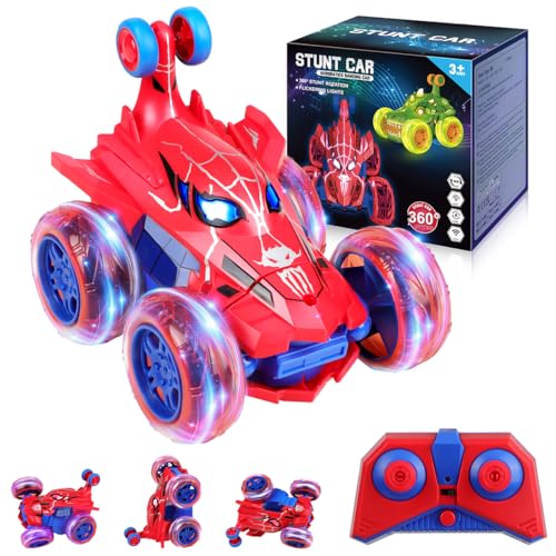 Givzan Spider RC Car for Kids 4WD Remote Control Stunt Car with 360 Flip Fast Monster Crawler Toy with LightUp Wheels Rechargeable RC Vehicle Gift for Boys Ages 312 - Image 1