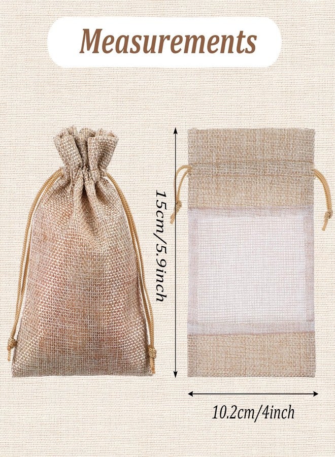 Xaajooio 50 Pcs 4 x 6 Inch Flaxen Burlap Organza Drawstring Gift Bags, Reusable Small Mesh Gift Bag for Wedding Party Christmas - Image 2