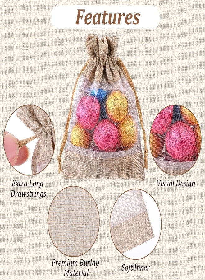 Xaajooio 50 Pcs 4 x 6 Inch Flaxen Burlap Organza Drawstring Gift Bags, Reusable Small Mesh Gift Bag for Wedding Party Christmas - Image 3