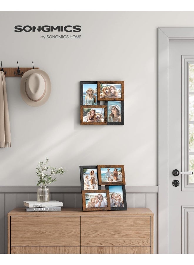 SONGMICS 4x6 Collage Picture Frames, Family Photo Collage Frame Set of 4 for Wall Decor, Glass Front, Wall Hanging or Tabletop, Ash Black and Rustic Brown - Image 2