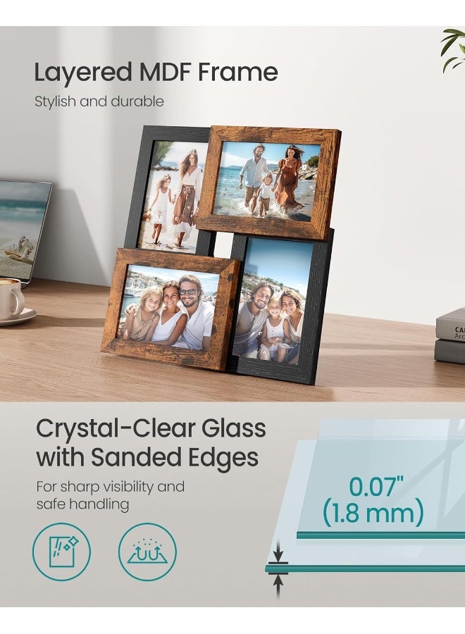 SONGMICS 4x6 Collage Picture Frames, Family Photo Collage Frame Set of 4 for Wall Decor, Glass Front, Wall Hanging or Tabletop, Ash Black and Rustic Brown - Image 3