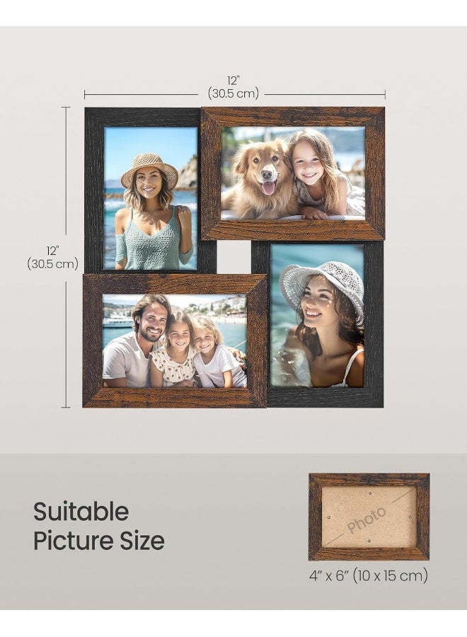 SONGMICS 4x6 Collage Picture Frames, Family Photo Collage Frame Set of 4 for Wall Decor, Glass Front, Wall Hanging or Tabletop, Ash Black and Rustic Brown - Image 5
