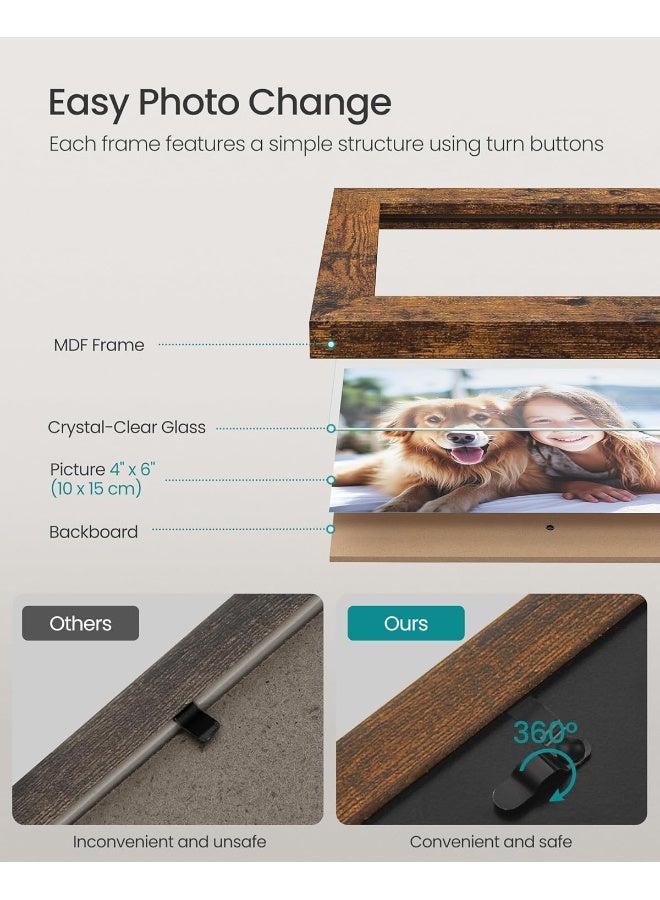SONGMICS 4x6 Collage Picture Frames, Family Photo Collage Frame Set of 4 for Wall Decor, Glass Front, Wall Hanging or Tabletop, Ash Black and Rustic Brown - Image 4