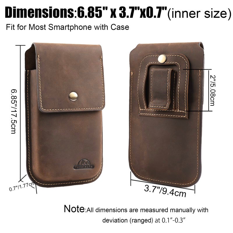 Topstache Leather Phone Holster for iPhone 17/16/15/14/13 Pro Max & Plus - Belt Clip Cell Phone Case for Galaxy S25/S24/S23 Ultra & Plus - Leather Belt Holder Pouch for Men, XL,Darkbrown - Image 4