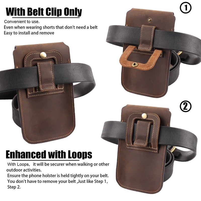 Topstache Leather Phone Holster for iPhone 17/16/15/14/13 Pro Max & Plus - Belt Clip Cell Phone Case for Galaxy S25/S24/S23 Ultra & Plus - Leather Belt Holder Pouch for Men, XL,Darkbrown - Image 3