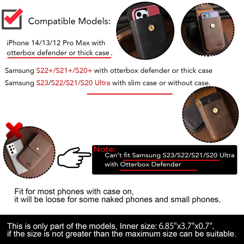 Topstache Leather Phone Holster for iPhone 17/16/15/14/13 Pro Max & Plus - Belt Clip Cell Phone Case for Galaxy S25/S24/S23 Ultra & Plus - Leather Belt Holder Pouch for Men, XL,Darkbrown - Image 5