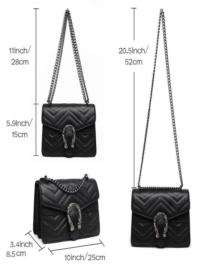 MYHOZEE Crossbody Purses for Women, Black Shoulder Bag Leather Chain Satchel Purse Ladies Handbags Evening Bag - Image 3