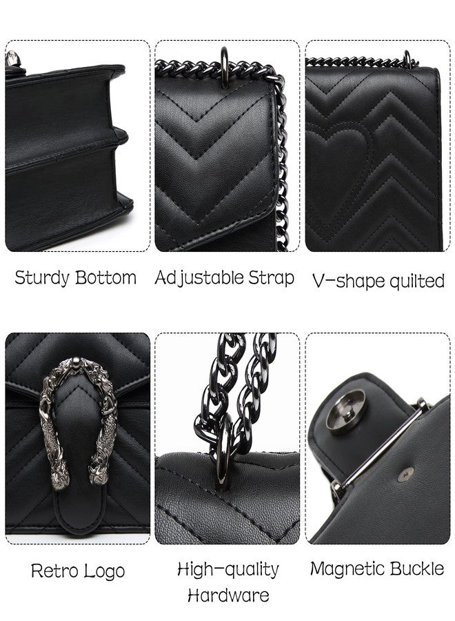 MYHOZEE Crossbody Purses for Women, Black Shoulder Bag Leather Chain Satchel Purse Ladies Handbags Evening Bag - Image 5