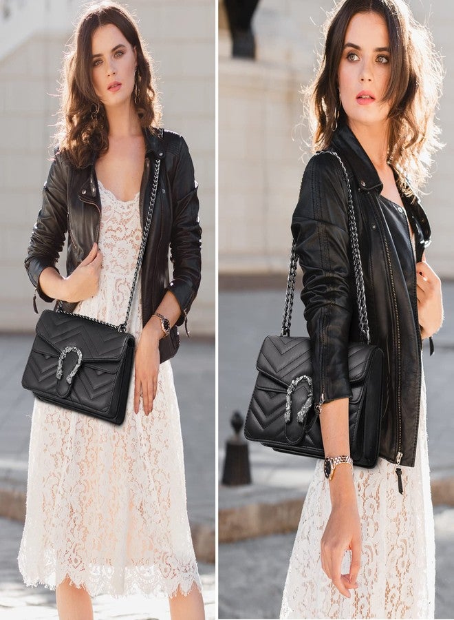 MYHOZEE Crossbody Purses for Women, Black Shoulder Bag Leather Chain Satchel Purse Ladies Handbags Evening Bag - Image 2