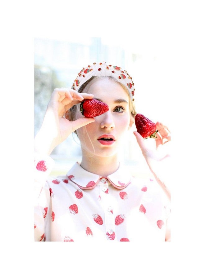 سيالكسهيني عصابة رأس مرصعة بالفراولة للنساء - إكسسوارات فاكهة استوائية للعطلات، هدايا حفلات الصيف (فاكهة بيضاء) - Image 3