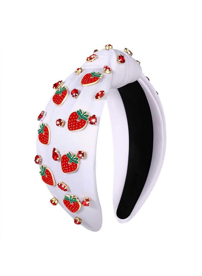 سيالكسهيني عصابة رأس مرصعة بالفراولة للنساء - إكسسوارات فاكهة استوائية للعطلات، هدايا حفلات الصيف (فاكهة بيضاء) - Image 1