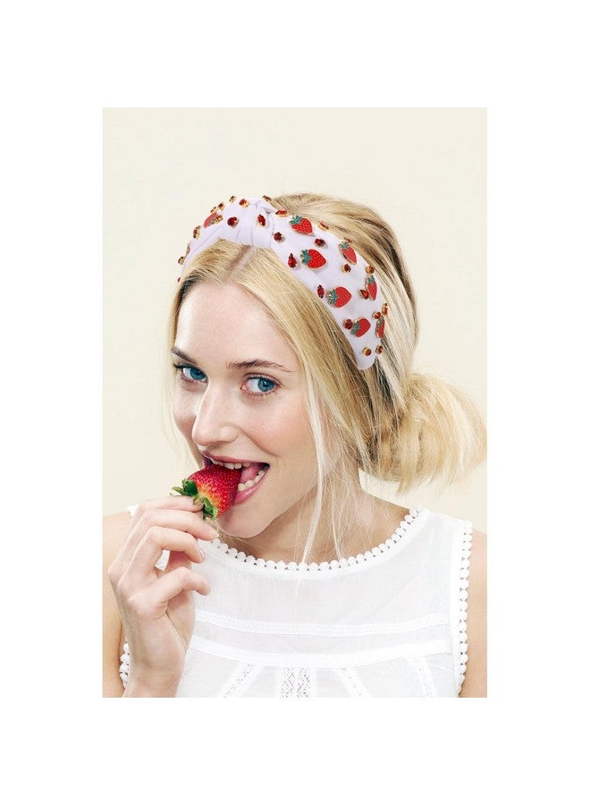 سيالكسهيني عصابة رأس مرصعة بالفراولة للنساء - إكسسوارات فاكهة استوائية للعطلات، هدايا حفلات الصيف (فاكهة بيضاء) - Image 2