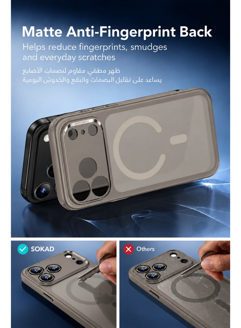 SOKAD Large Viewport MagSafe Matte Grey Case for iPhone 18 Pro Max, Full Camera Protection, Anti-Fingerprint Slim Phone Cover with Metal Buttons - Image 5