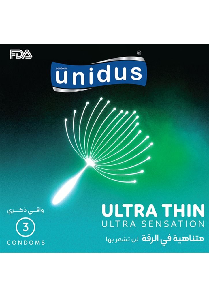 Unidus Condom - ULTRA THIN - Ultra Sensation - Lubricated Condoms for Men, Pack of 3 - Image 2