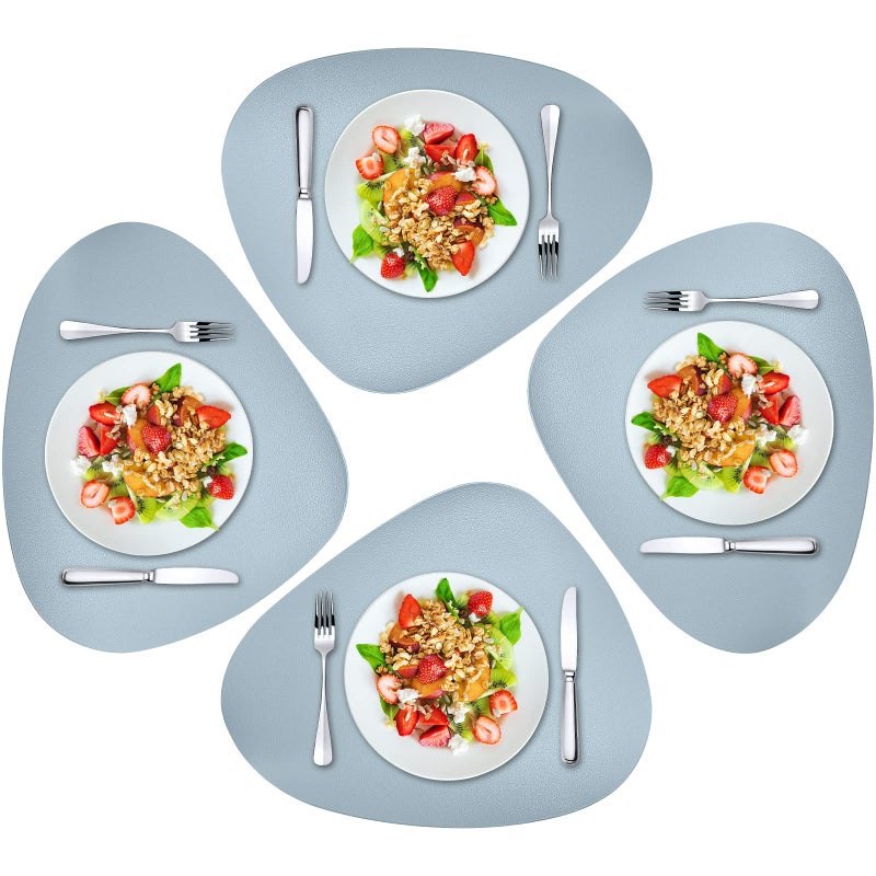 Herda Blue Table Mats for Round TableBlue Placemats Set of 4 Outdoor Indoor Place Mats Leather Wipeable Washable Placemats for Kitchen Dining Patio Table Heat Resist Easy to Clean Plate Mats
