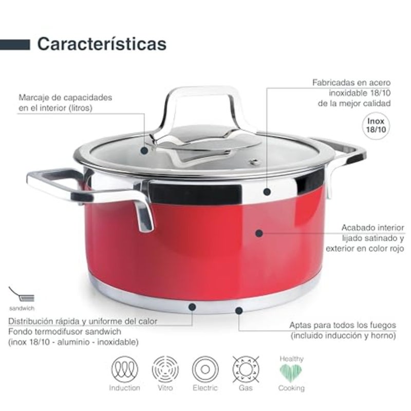 15324 Buffet Cooking Pot with Lid 18/10 Stainless Steel Inner Lining Ground Ergonomic Handles Sandwich Thermal Diffuser Base Suitable for Induction Cookers Oven-Proof Diameter 24 cm - Image 3