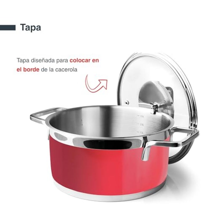 15324 Buffet Cooking Pot with Lid 18/10 Stainless Steel Inner Lining Ground Ergonomic Handles Sandwich Thermal Diffuser Base Suitable for Induction Cookers Oven-Proof Diameter 24 cm - Image 5